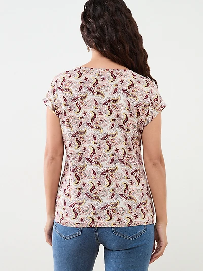 Petite Knit Shoulder Trim T-Shirt in Paisley