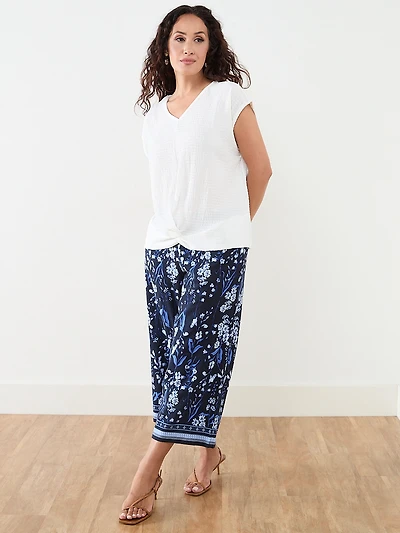 Petite Knot Front V-Neck Top with Shoulder Detail