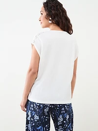 Petite Knot Front V-Neck Top with Shoulder Detail
