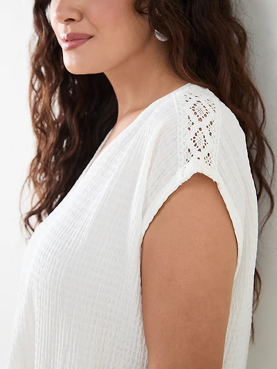 Petite Knot Front V-Neck Top with Shoulder Detail