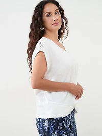 Petite Knot Front V-Neck Top with Shoulder Detail