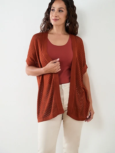 Petite Lightweight Pointelle Knit Cover Up Sweater
