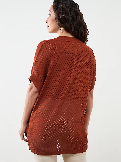Petite Lightweight Pointelle Knit Cover Up Sweater