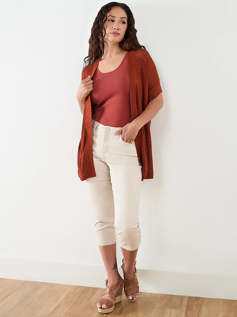 Petite Lightweight Pointelle Knit Cover Up Sweater