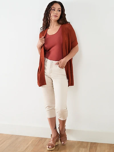 Petite Lightweight Pointelle Knit Cover Up Sweater