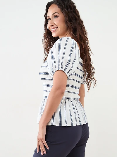Petite Puff Sleeve Peplum Blouse