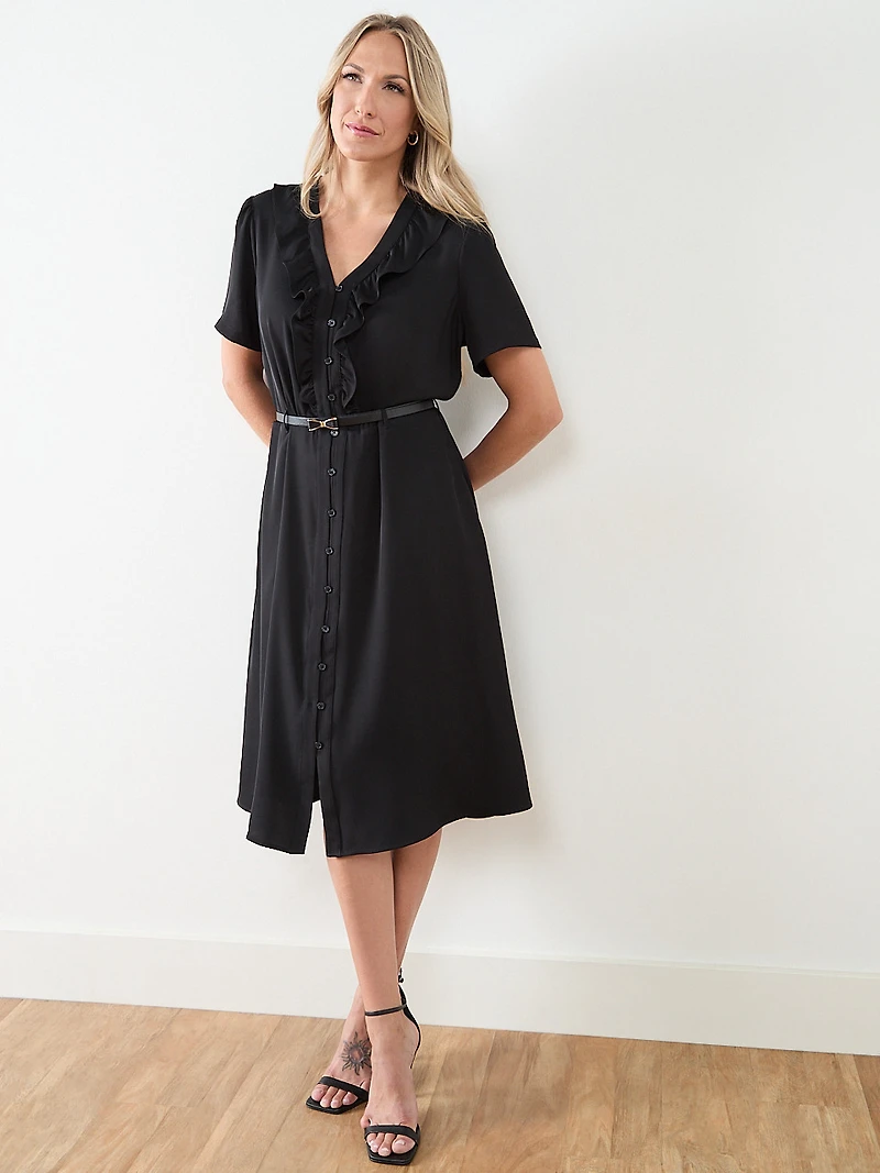 Ruffle Front Midi Length Dress
