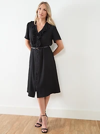 Ruffle Front Midi Length Dress