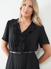 Ruffle Front Midi Length Dress