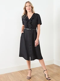Ruffle Front Midi Length Dress