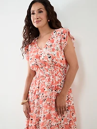 Petite Ruffle Shoulder Fit and Flare Dress