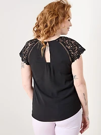 Petite Short Lace Sleeve Top in Crepe
