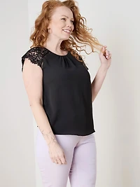 Petite Short Lace Sleeve Top in Crepe