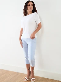 Petite Short Sleeve Striped Tapeyarn Sweater