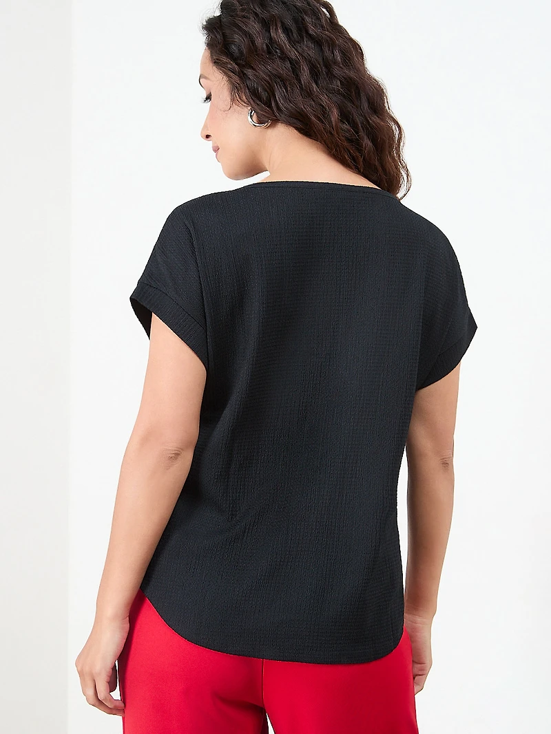 Petite Short Sleeve Textured Relaxed Fit Top