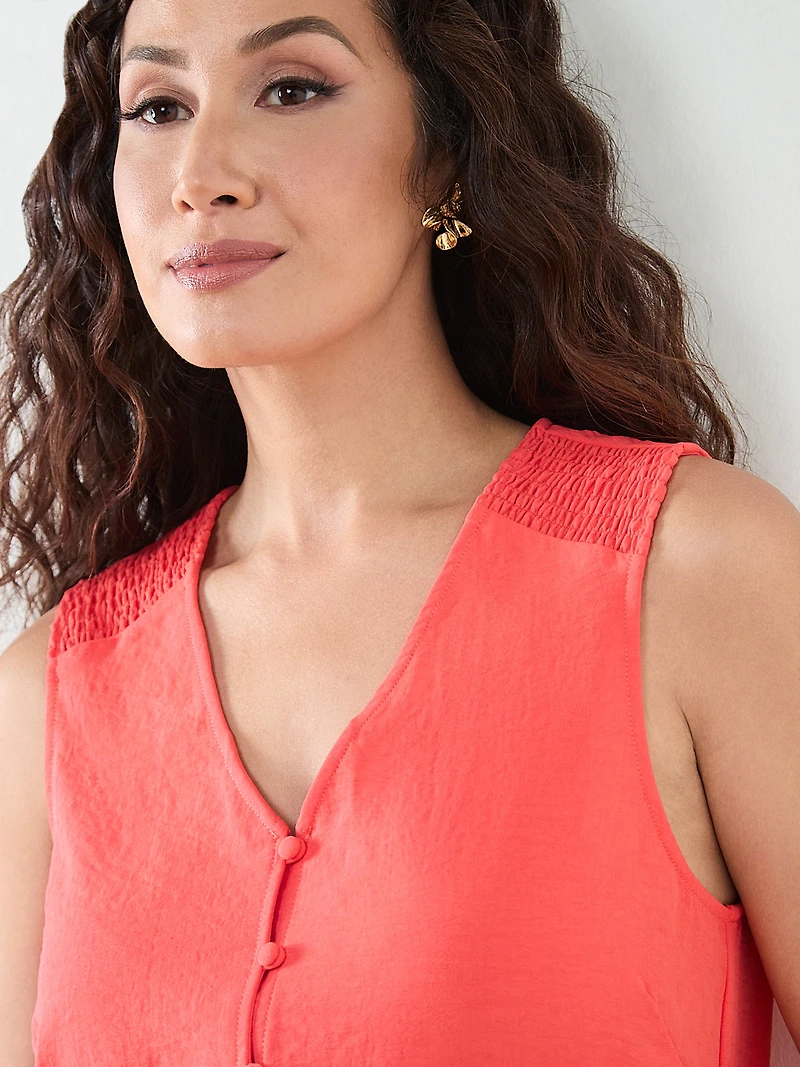 Petite Sleeveless Airflow Button Front Blouse