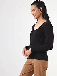 Petite Square Neck Pullover with Puff Shoulders