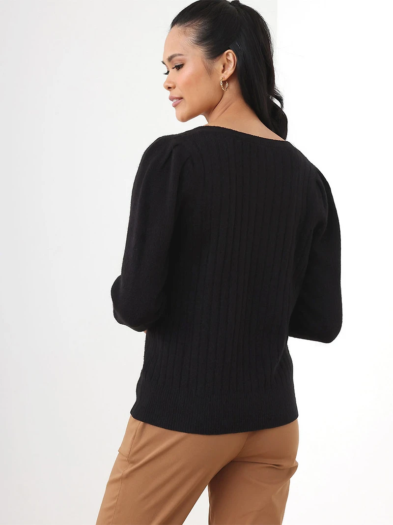 Petite Square Neck Pullover with Puff Shoulders