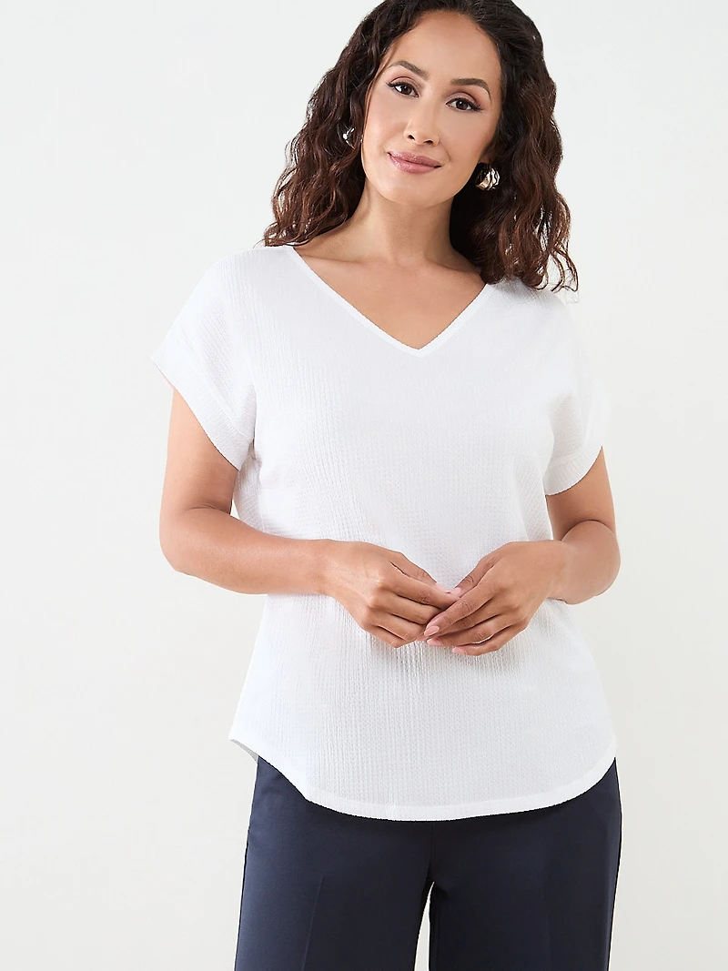 Petite Textured Short Sleeve Relaxed Fit Top