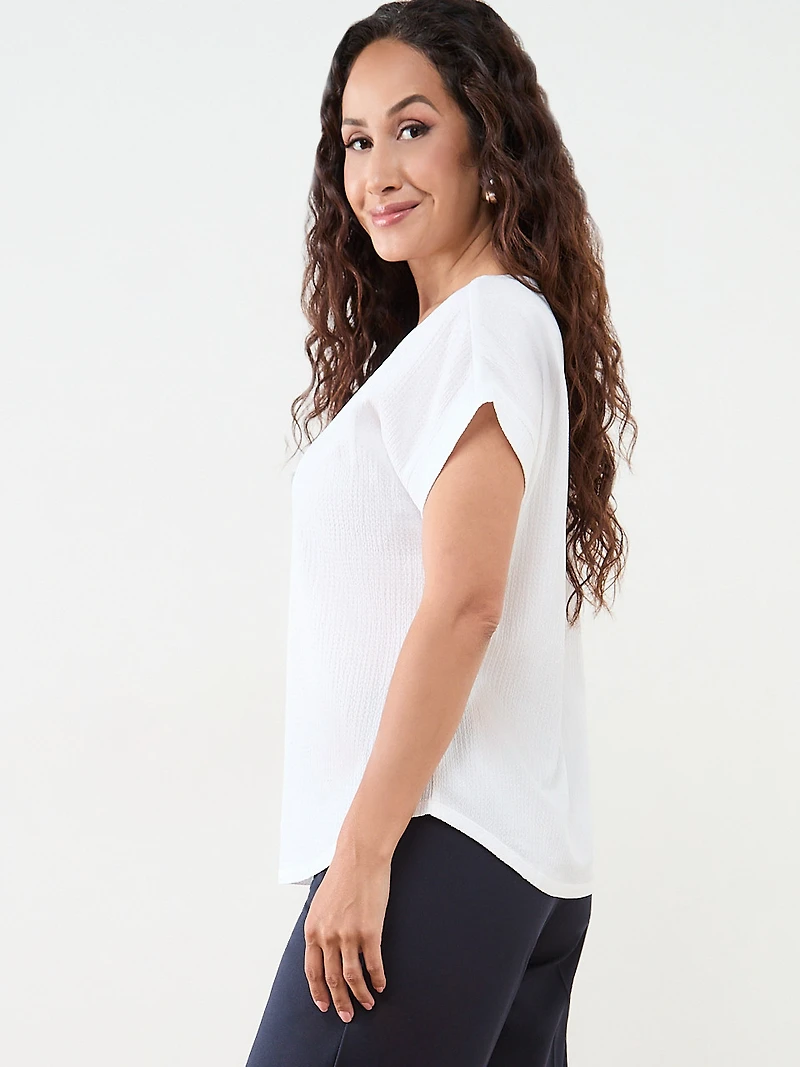 Petite Textured Short Sleeve Relaxed Fit Top