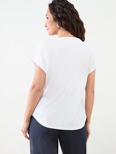 Petite Textured Short Sleeve Relaxed Fit Top