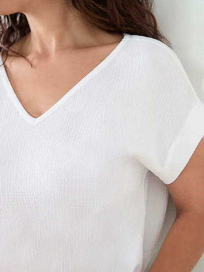 Petite Textured Short Sleeve Relaxed Fit Top