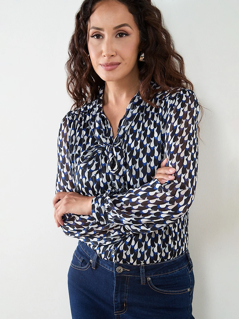 Petite Tie-Neck Chiffon Blouse