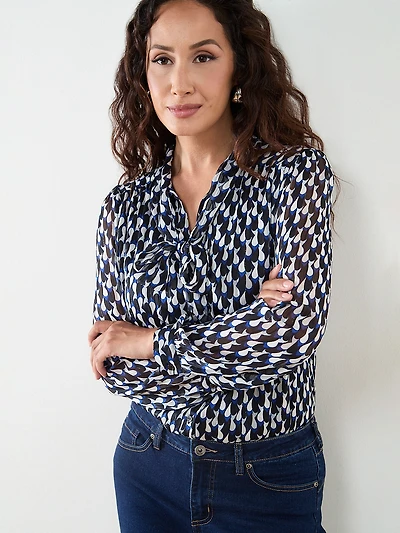 Petite Tie-Neck Chiffon Blouse