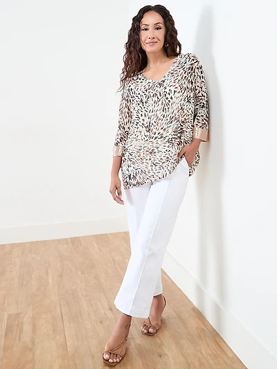 Petite V-Neck Blouse with Sequin Detail