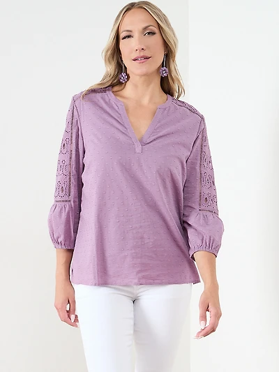 Relaxed Embroidered Popover Blouse