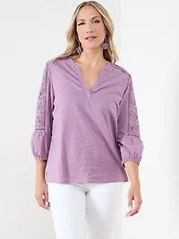 Relaxed Embroidered Popover Blouse