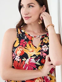 Ring Detail Sleeveless Knee-Length Dress