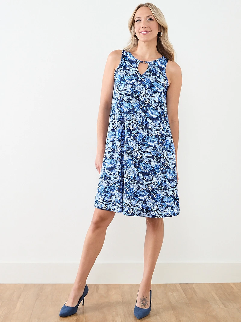 Ring Detail-Sleeveless Knee-Length Dress