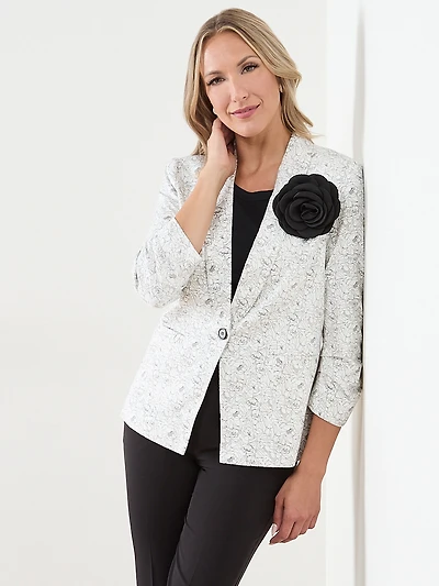 Ruched Sleeve Floral Blazer