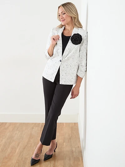 Ruched Sleeve Floral Blazer