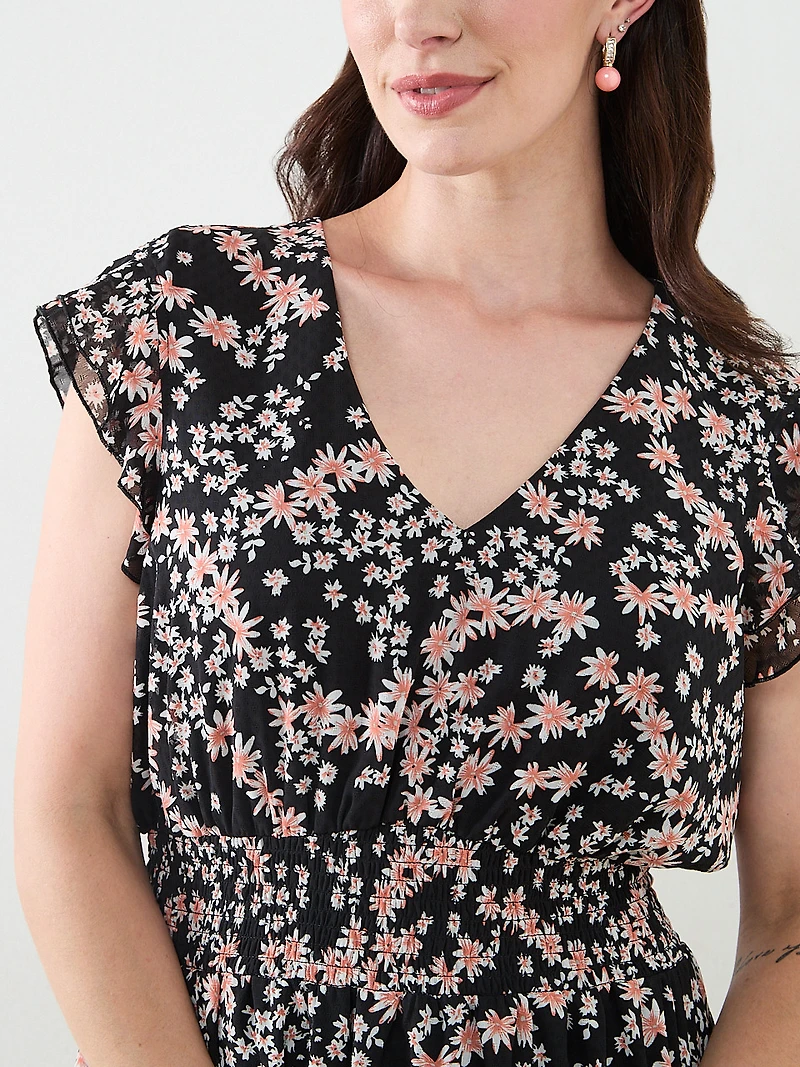 Ruffle Shoulder Fit and Flare Dress