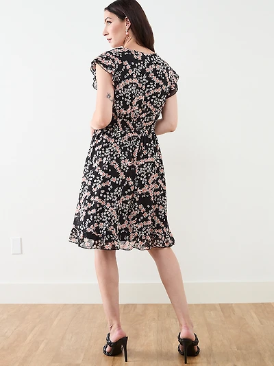 Ruffle Shoulder Fit and Flare Dress