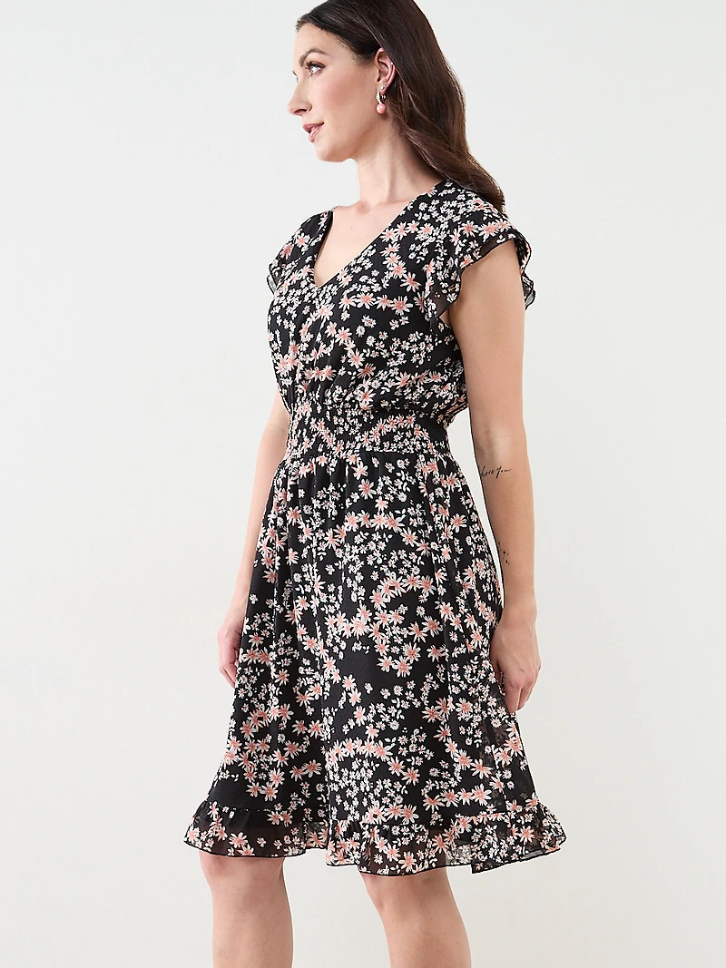 Ruffle Shoulder Fit and Flare Dress