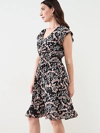 Ruffle Shoulder Fit and Flare Dress