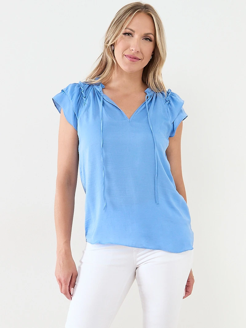 Short Sleeve Blue Airflow Blouse by Tamara H.