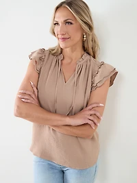 Short Sleeve Cappucino Airflow Blouse by Haver