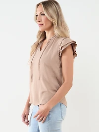 Short Sleeve Cappucino Airflow Blouse by Haver