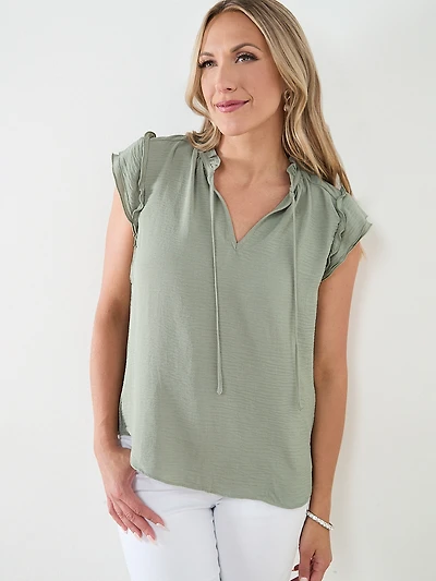Short Sleeve Light Olive Airflow Blouse by Haver
