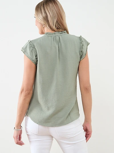 Short Sleeve Light Olive Airflow Blouse by Haver