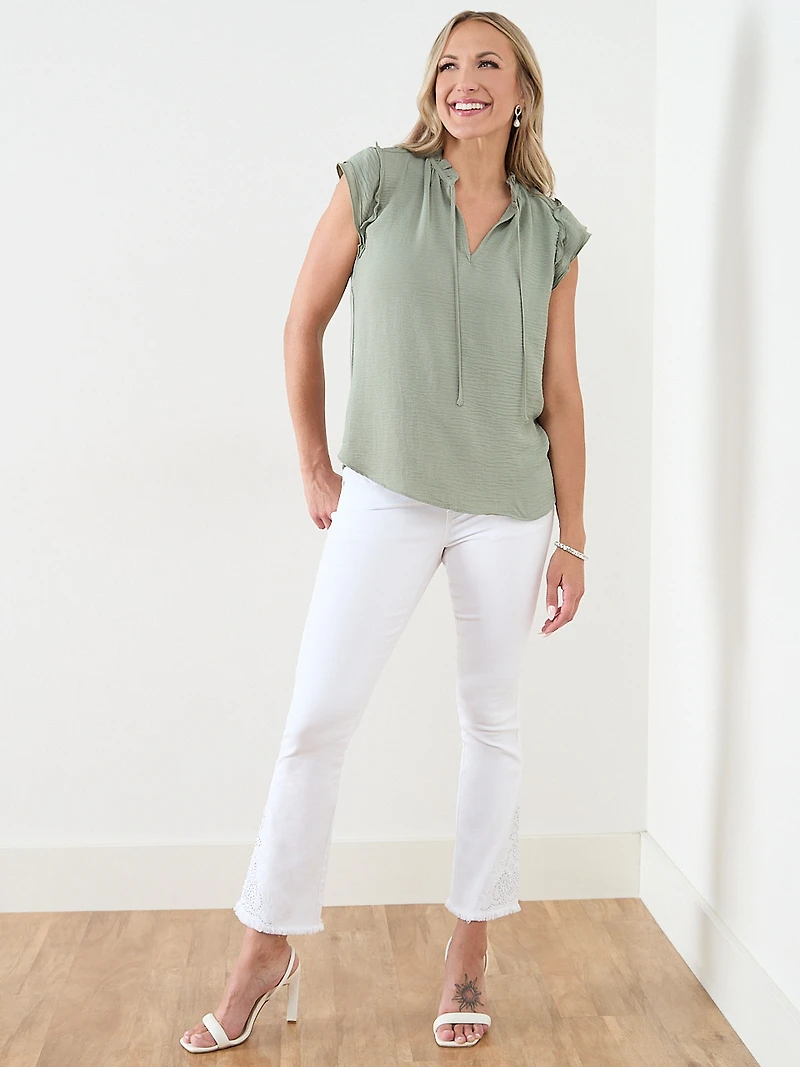 Short Sleeve Light Olive Airflow Blouse by Haver
