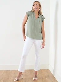 Short Sleeve Light Olive Airflow Blouse by Haver