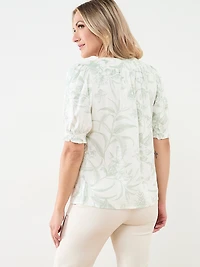 Short Sleeve Smock Neck Linen Slub Blouse
