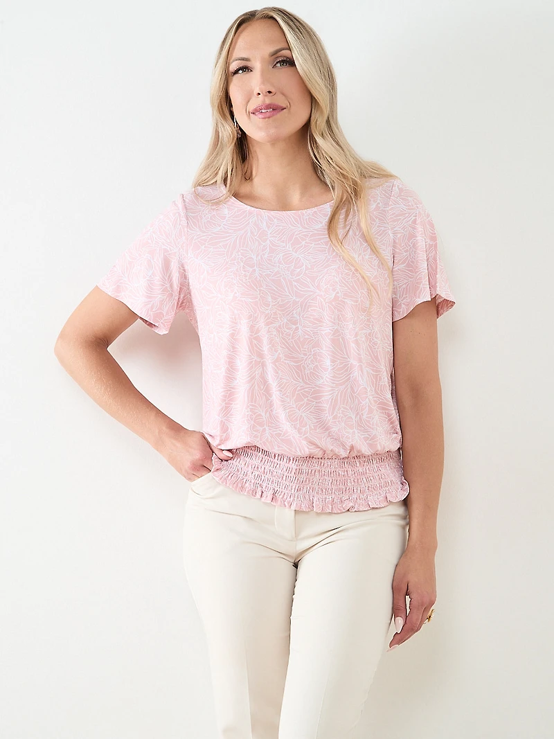 Short Sleeve Smocked Bottom Top