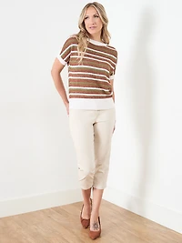 Short Sleeve Striped Tape yarn Sweater
