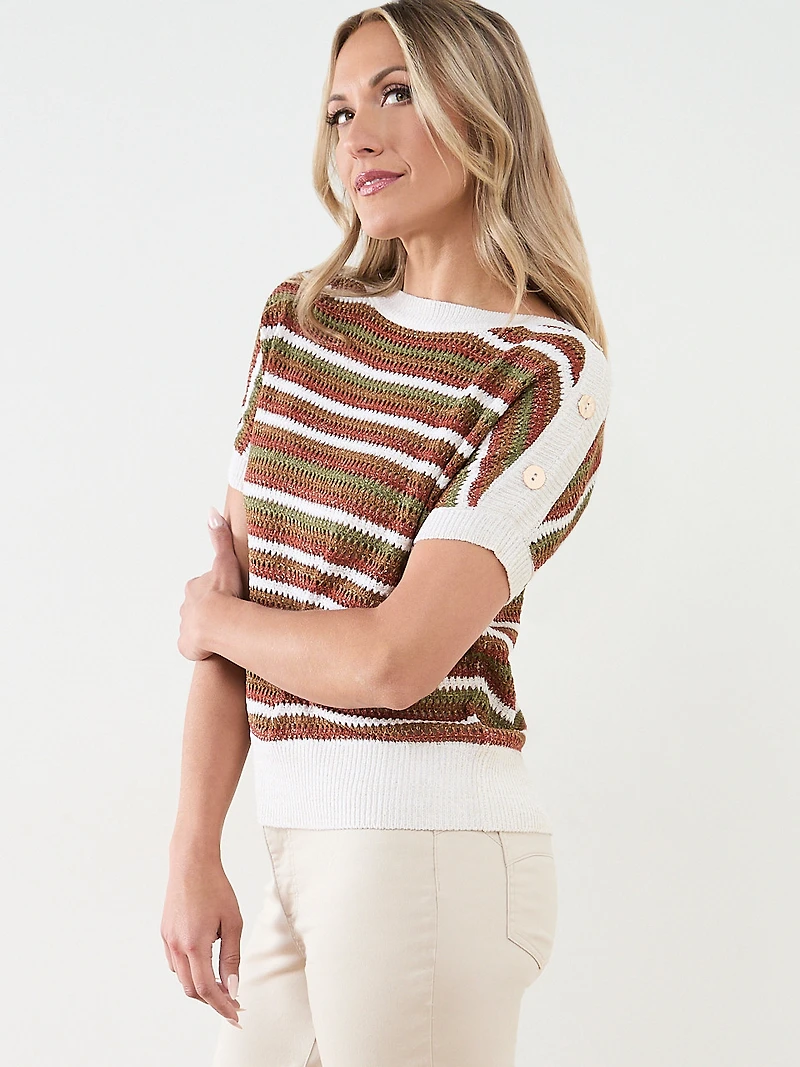 Short Sleeve Striped Tape yarn Sweater